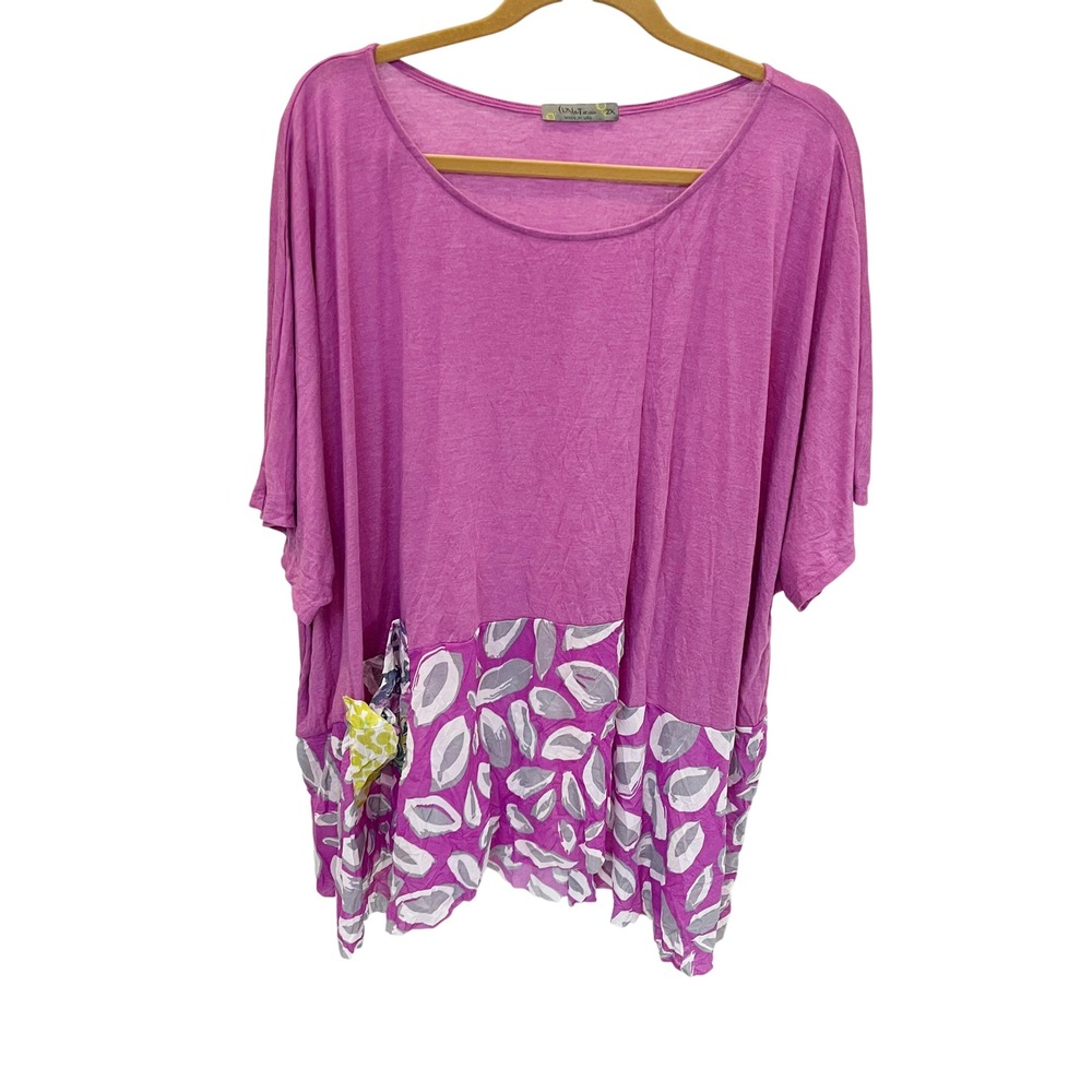 Chalet et Ceci Purple Wearable Art Lagenlook Mixed Media Asymmetrical Top - 2X
